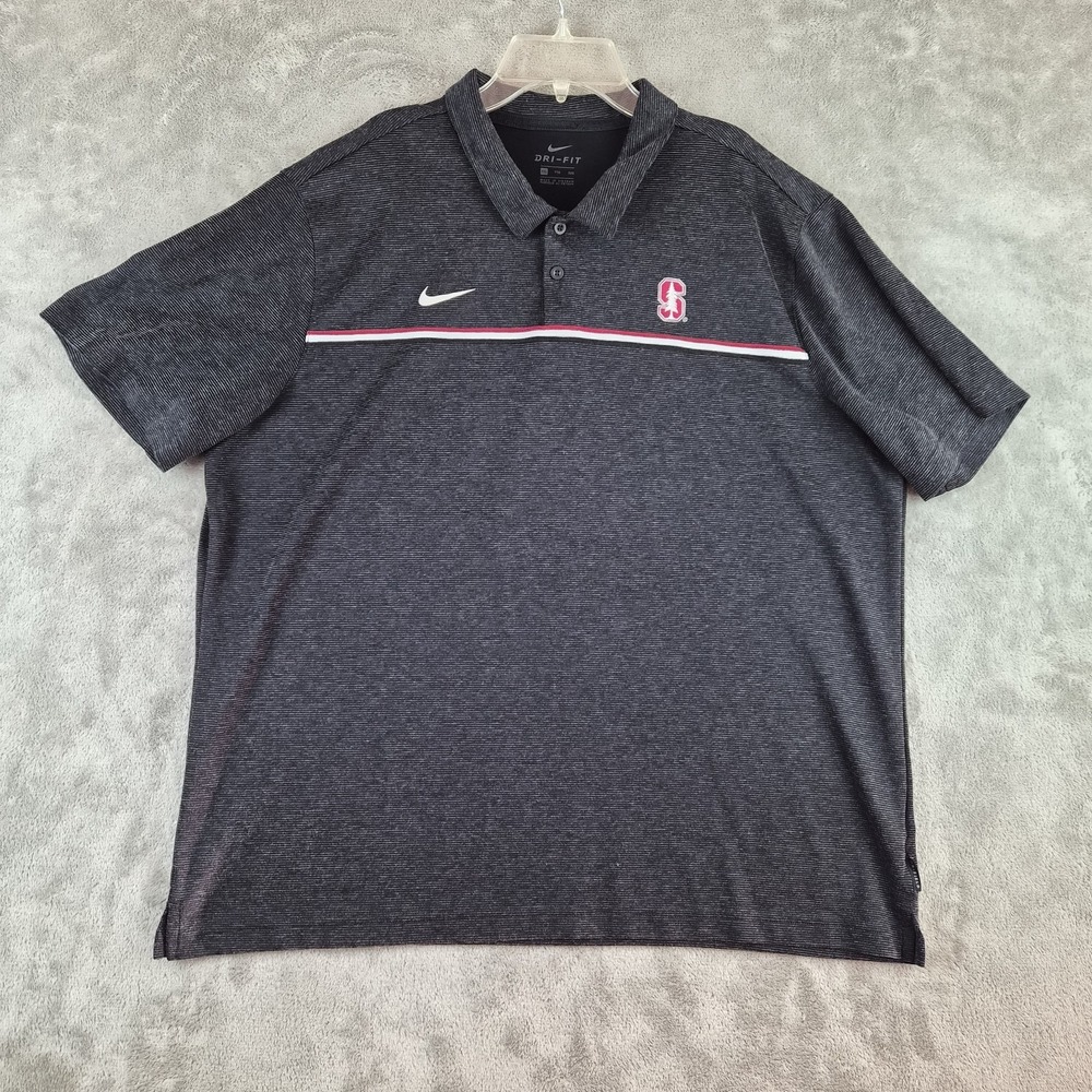 Stanford Cardinal Nike Polo Shirt Mens XXL Black Striped On Field Dri Fit 2XL